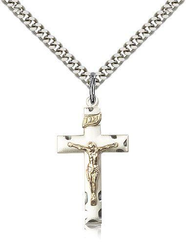 Crucifix, Sterling Silver and Gold Corpus with 18" chain