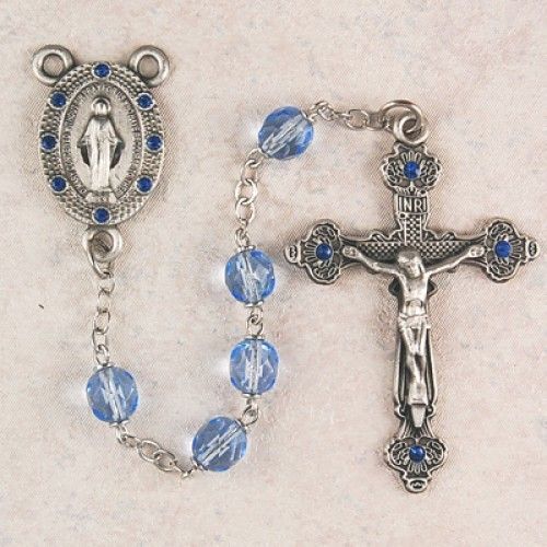 Miraculous Medal Blue Rosary, 7mm beads