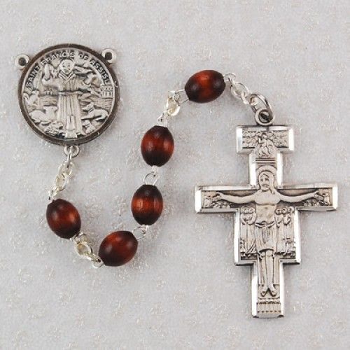 San Damiano Rosary, 4x6mm wood beads