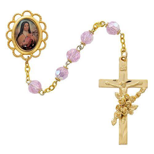 St. Therese Gold & Rose Rosary, 7mm beads