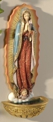 Our Lady of Guadalupe Holy Water Font, 7" tall