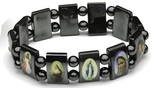 Hematite Stretch Saint Bracelet