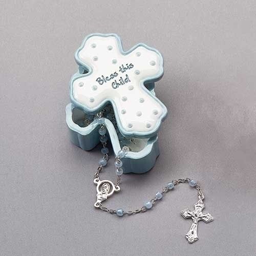 Baby Rosary & Cross Box Set, blue