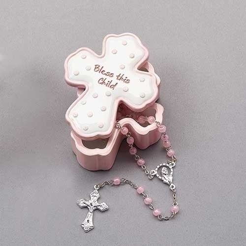 Baby Rosary & Cross Box Set, pink