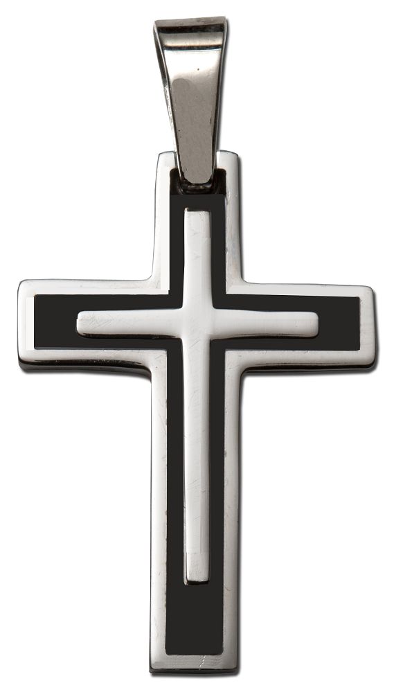 Cross Necklace, black enamel on silver cross with 24" chain