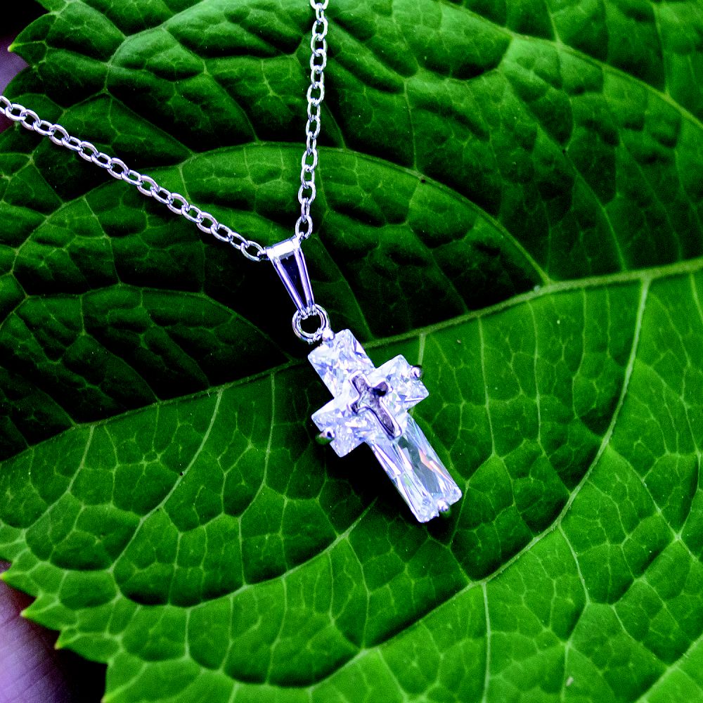 Crystal Cross Necklace, silver