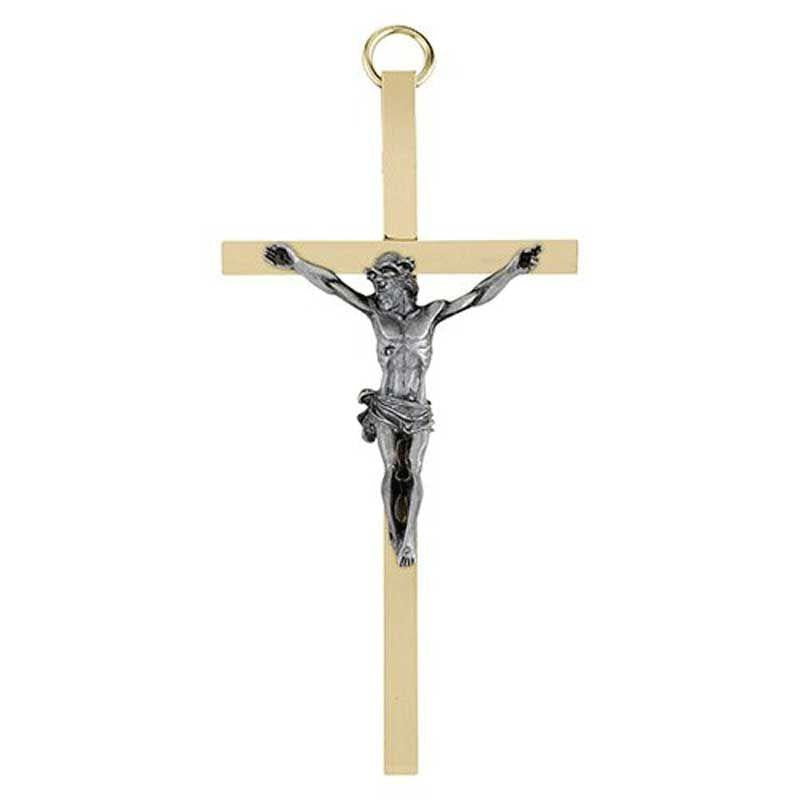 Brass & Pewter wall Crucifix, 4" tall