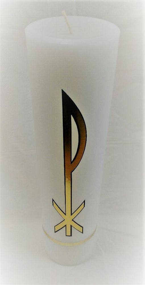 Chi Rho Candle with gold trim