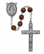 Brown Wood Rosary with Miraculous Medal centerpiece