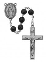 Black Wood Bead Rosary with Miraculous Medal centerpiece