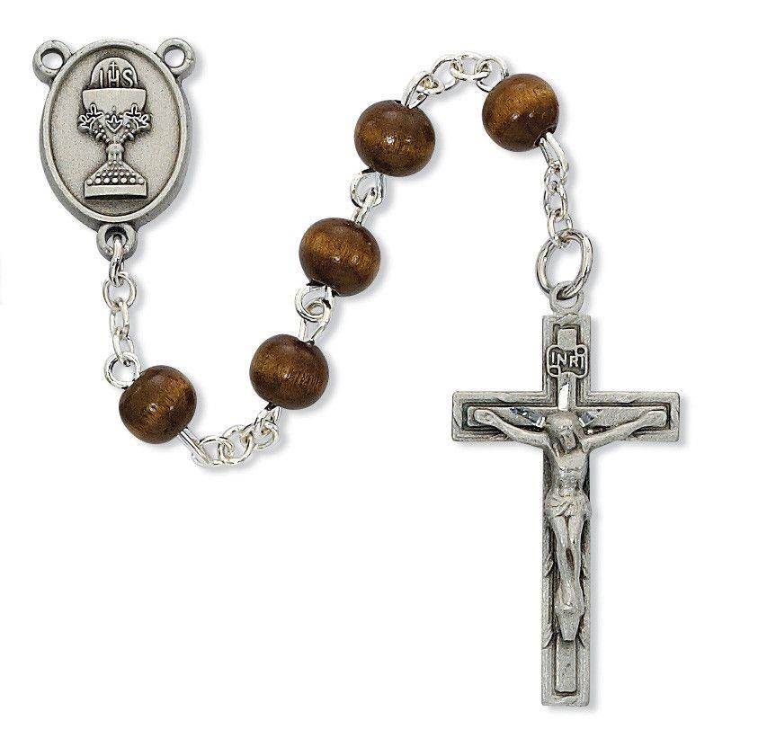 First Communion Rosary, Brown Wood, 6mm beads