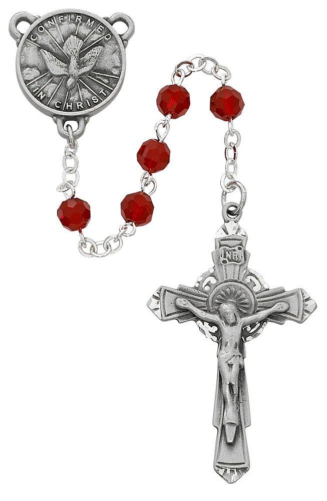 Confirmation Rosary, 6mm Red Crystal beads