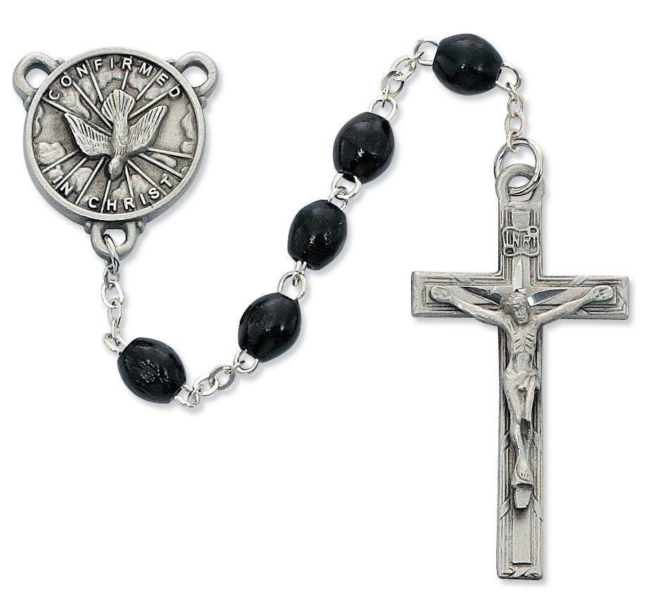 Confirmation Rosary, Black Wood, 4x6mm beads