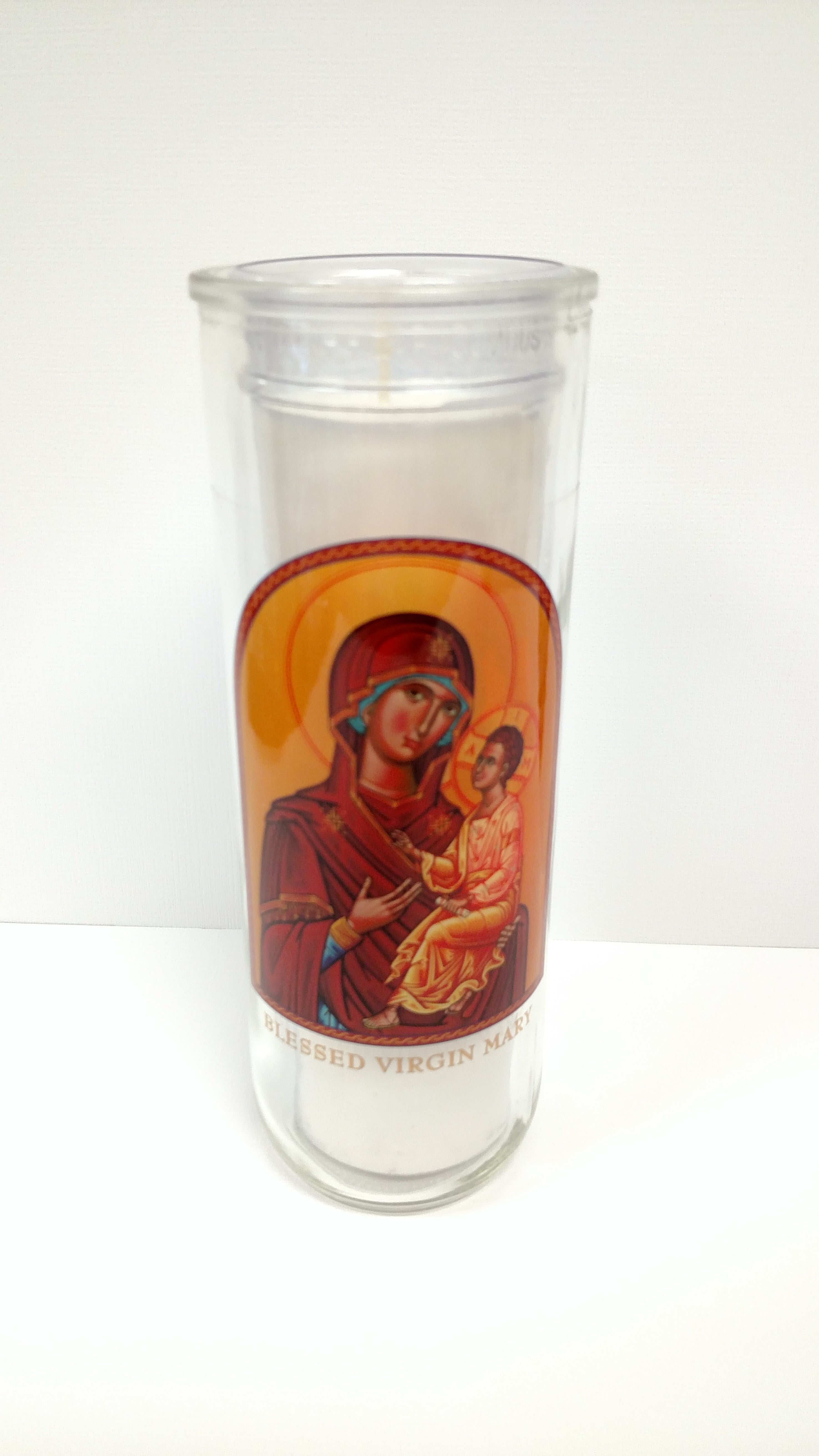 Blessed Virgin Mary Icon Glass Globe with Candle