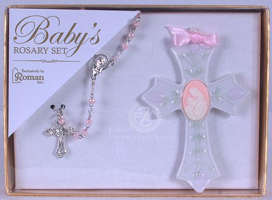Baby Cross and Rosary set, pink
