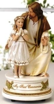 First Communion Girl with Jesus musical statue, 7.25" tall
